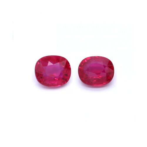 2.13ct Purplish Red, Cushion Ruby Pair, No Heat, East Africa - 6.3 x 5.4 x 3.4mm