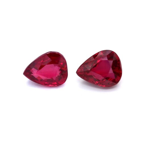 4.02ct Vivid, Pigeon's Blood Red, Pear Shape Ruby Pair, No Heat, Mozambique - 8.4 x 6.8mm